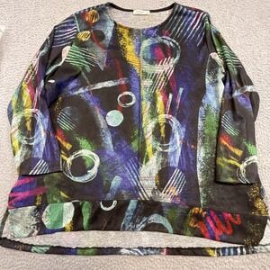 Jess & Jane Shirt Womens XL Multicolor Tunic 3/4 Sleeve Jersey Made In USA